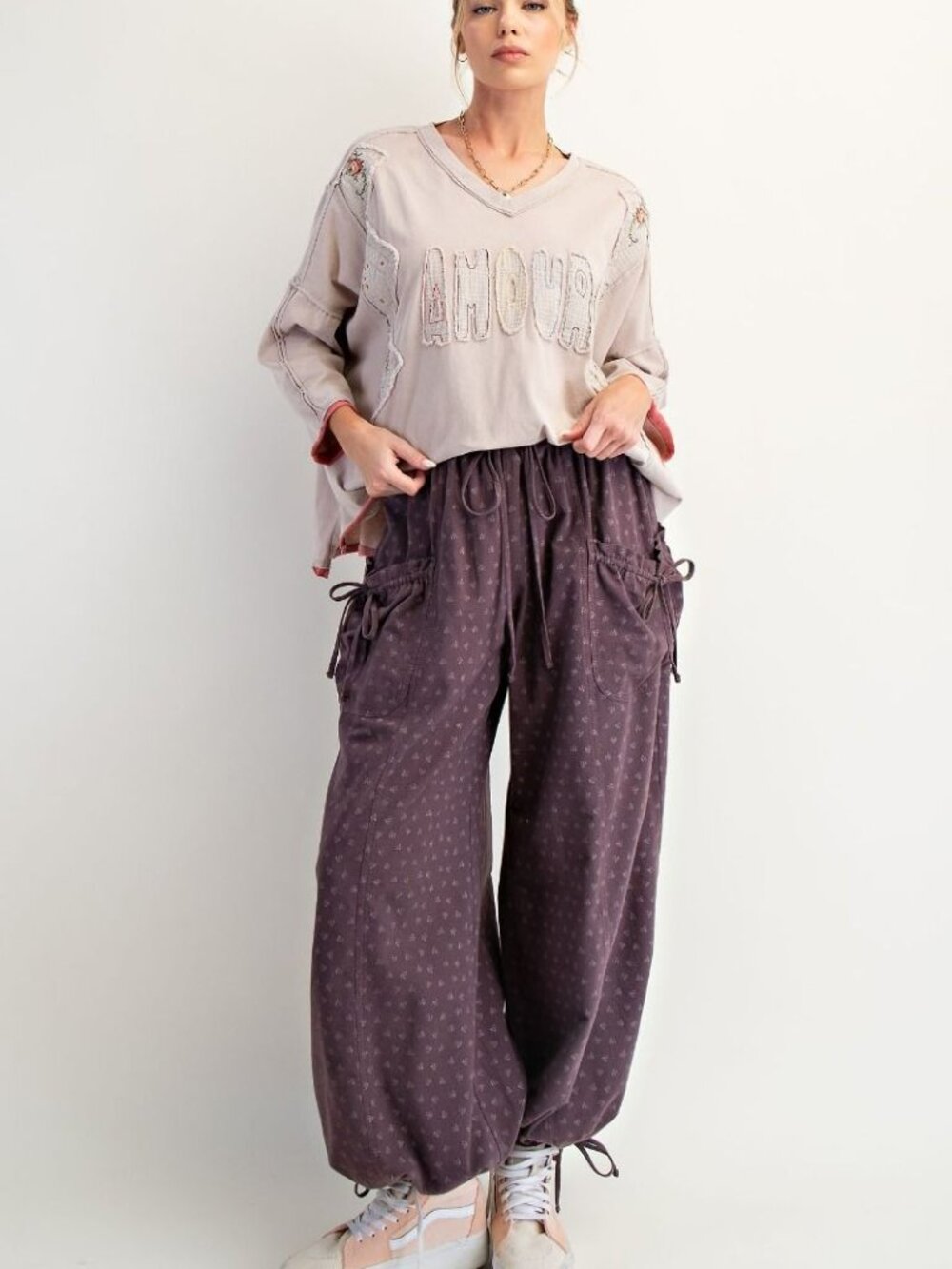 EASEL TEXTURE WOVEN MINERAL WASHED PANTS 100% COTTON